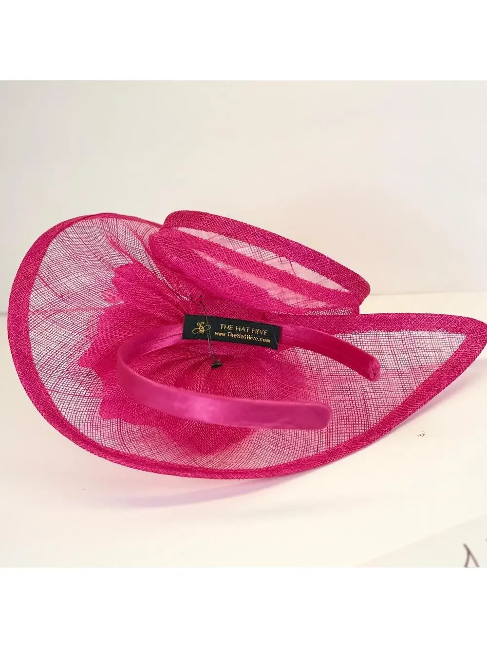 The Hat Hive Fuchsia Sinamay Fascinator Hat w/ Flower & Headband - New w/ Tags